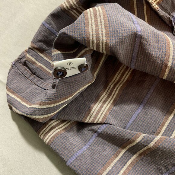 Tommy Bahama Shirt Mens L Button Up 100% Silk Brown‎ Blue Stripes Long Sleeves - Picture 9 of 11